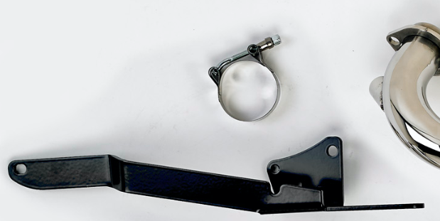 Stealth Pipes Replacement Bracket installed – exhaust support bracket mounted on Harley motorcycle
