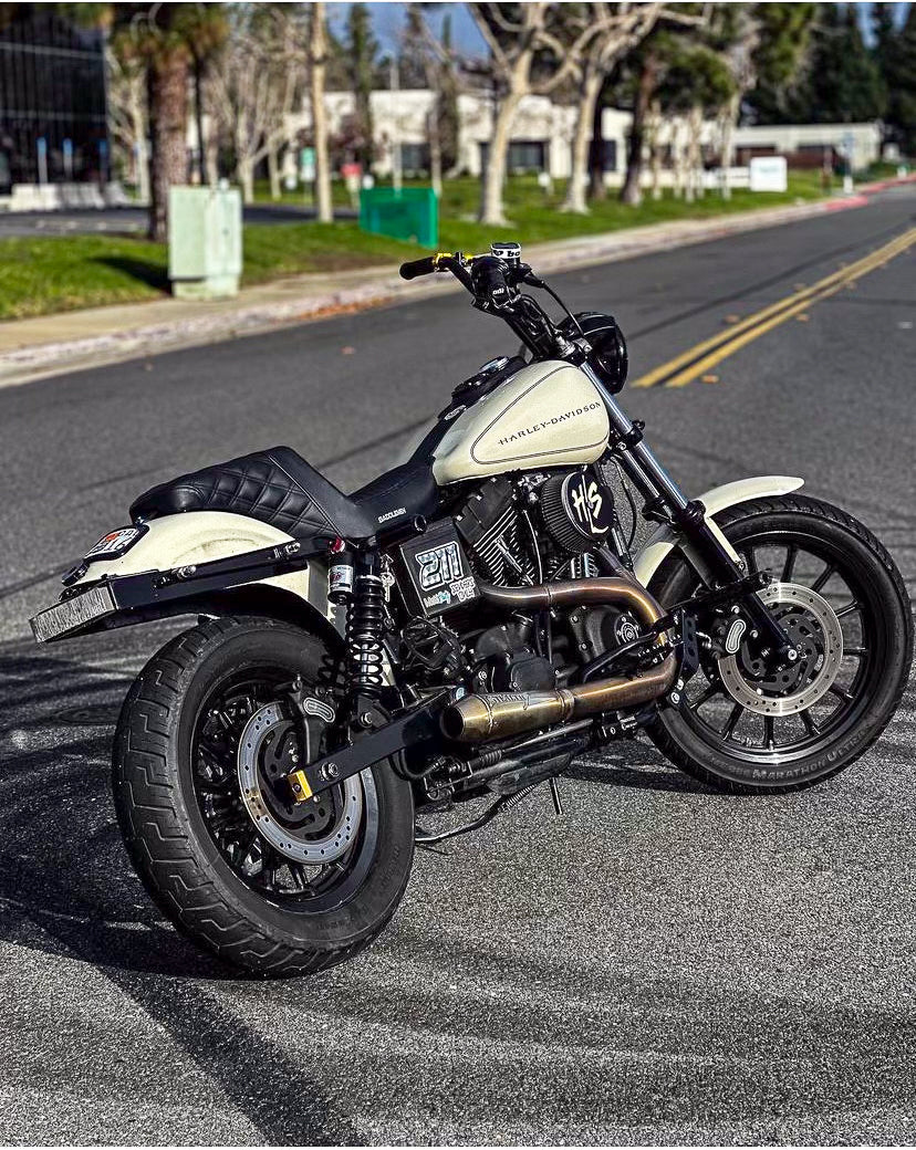 2006–2017 Harley Dyna motorcycle with Stealth Pipes exhaust system installed – stainless muffler upgrade