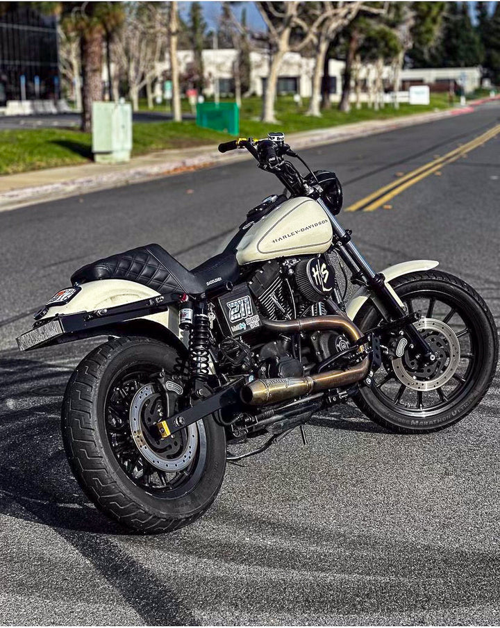 2006–2017 Harley Dyna motorcycle with Stealth Pipes exhaust system installed – stainless muffler upgrade