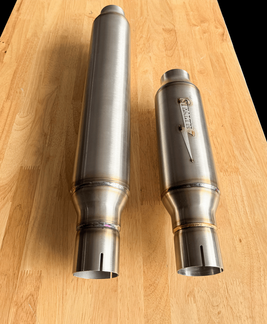 Stealth Pipes Mid-Length Pipe Bomb Muffler – stainless modular mufflers for Harley and Indian motorcycles