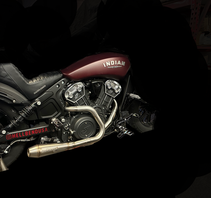 2015–2025 Indian Scout fitted with Stealth Pipes exhaust system – American-made performance upgrade