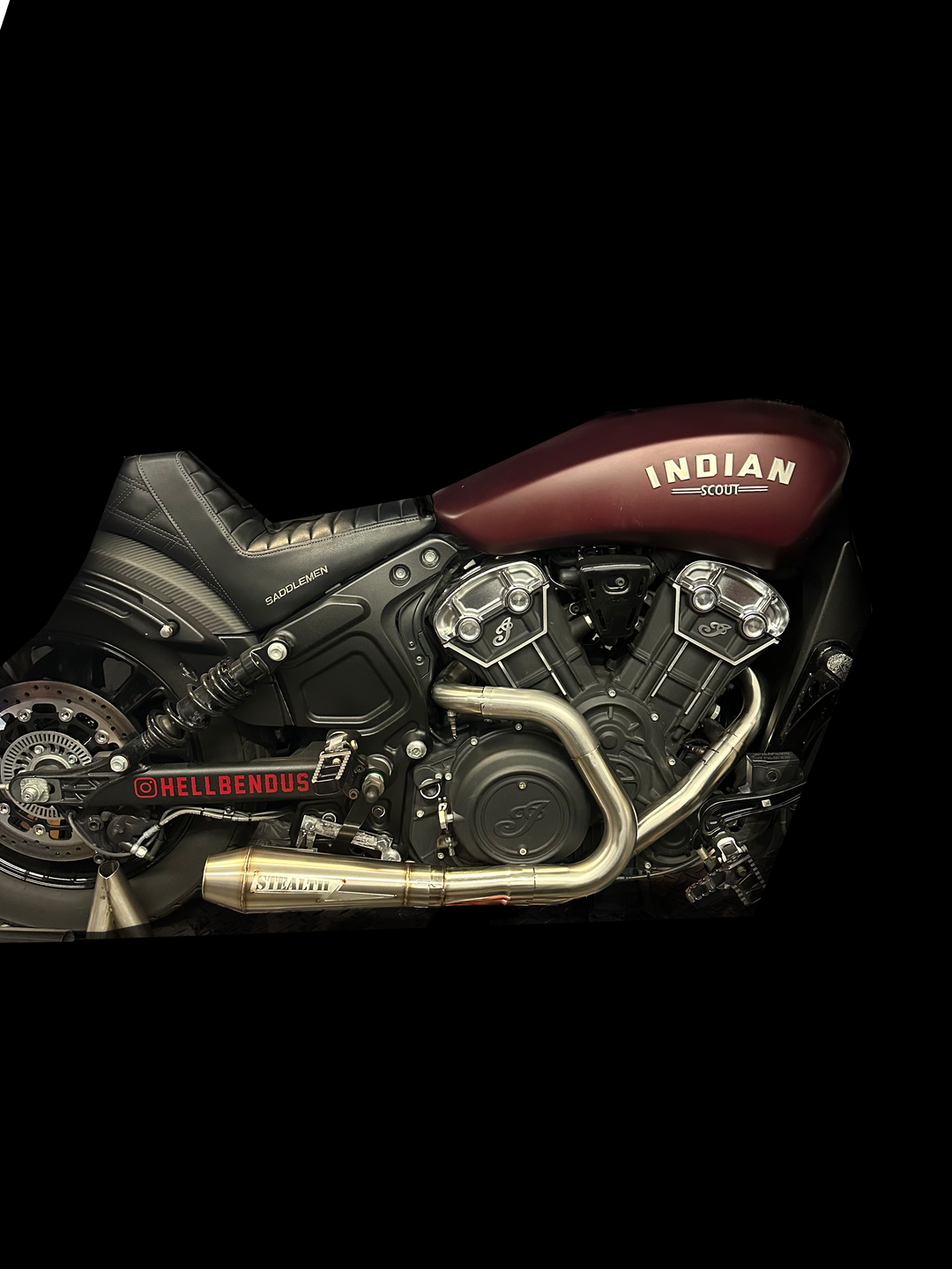 2015–2025 Indian Scout fitted with Stealth Pipes exhaust system – American-made performance upgrade