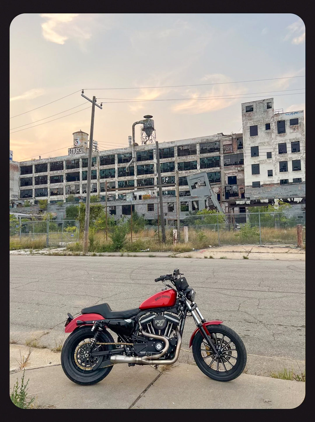 Harley Sportster motorcycle with Stealth Pipes exhaust system – rider lifestyle photo, 1986–2003 model