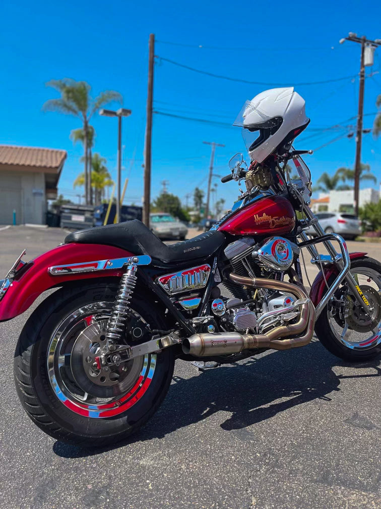 2006–2017 Harley Dyna motorcycle with Stealth Pipes exhaust system installed – stainless muffler upgrade