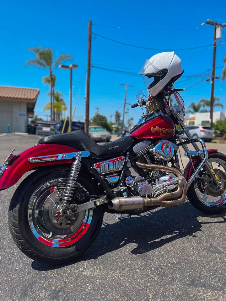 2006–2017 Harley Dyna motorcycle with Stealth Pipes exhaust system installed – stainless muffler upgrade