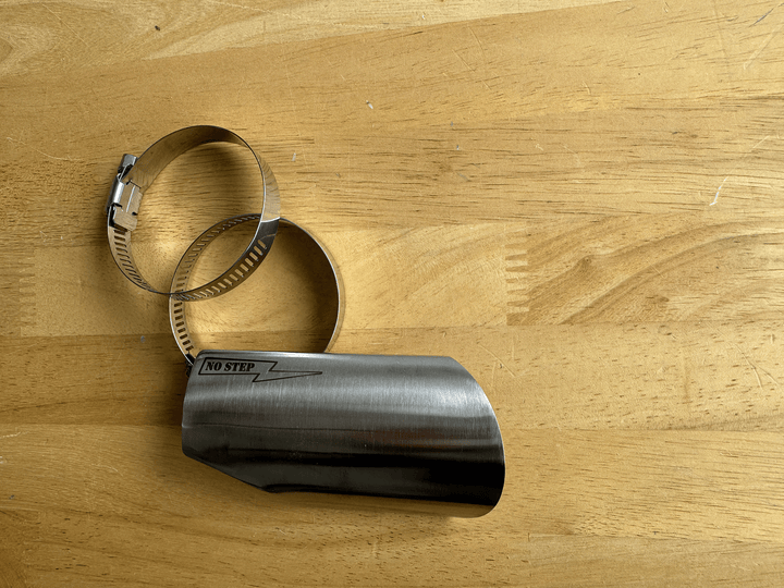 Stealth Pipes Stainless Heat Shield – 4-inch brushed stainless steel with optional engraving