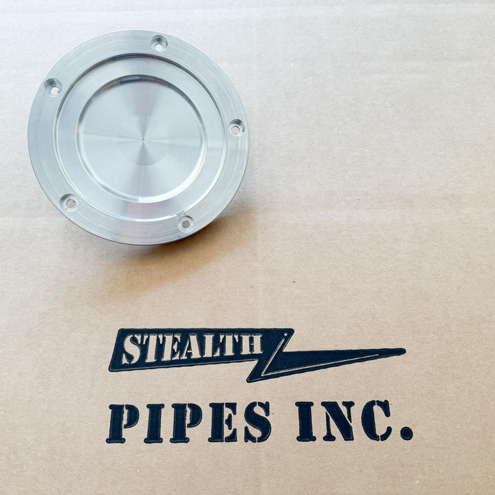 Stealth Pipes Twin Cam Derby Cover – aircraft grade aluminum with optional engraving, fits 1999–2019 Harley models