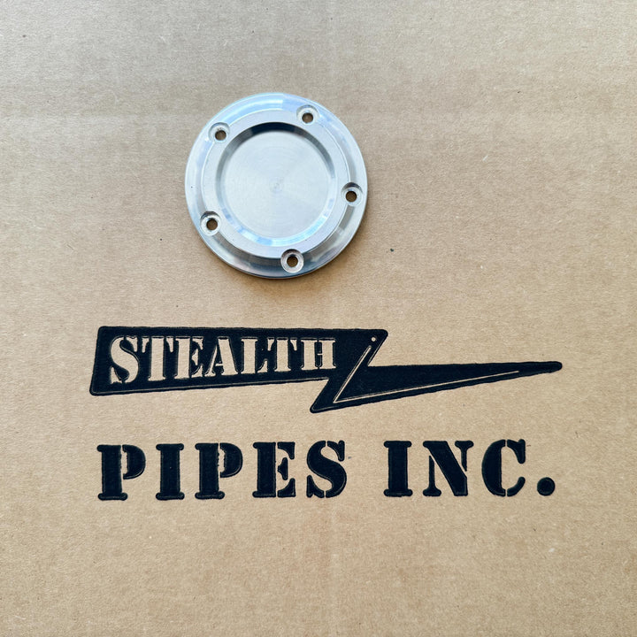 Stealth Pipes Twin Cam Points Cover – raw machined aluminum cover for Harley Twin Cam engines