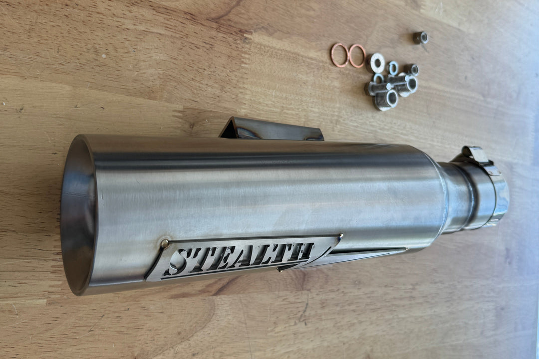 Stealth Pipes Breacher muffler – TIG-welded stainless muffler with engraved logo