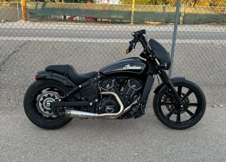 2015–2025 Indian Scout fitted with Stealth Pipes exhaust system – American-made performance upgrade