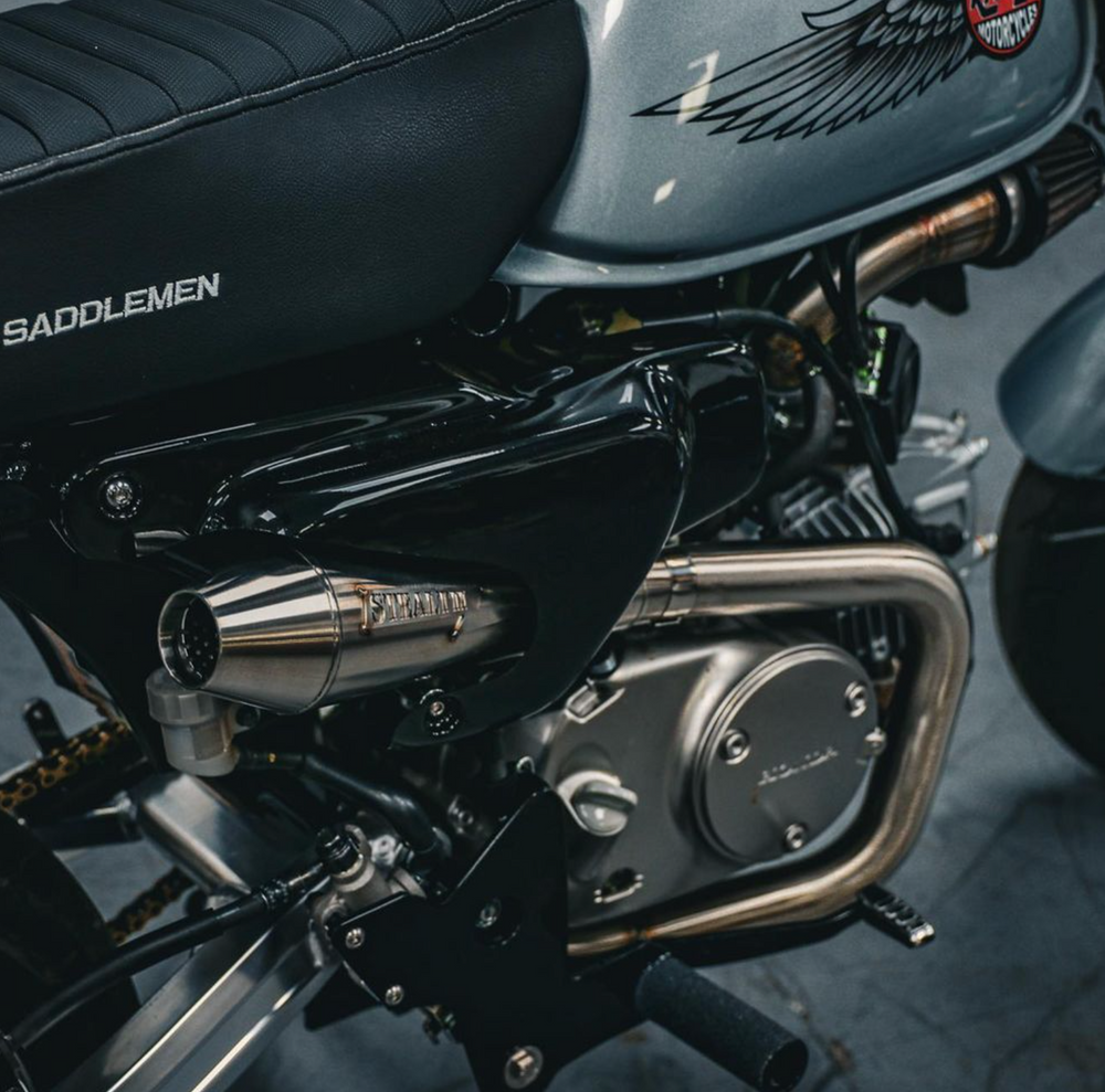 Honda Monkey motorcycle with Stealth x Kruesi Originals exhaust system installed – stainless steel muffler