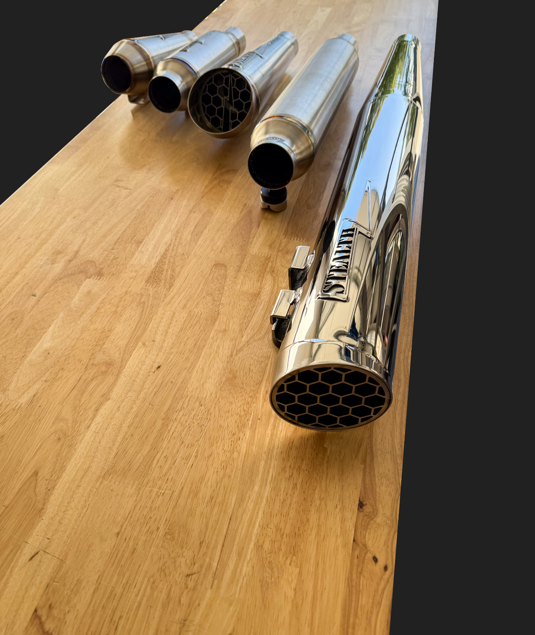 Full length Stealth Pipes bagger muffler – stainless TIG-welded American-made modular exhaust upgrade