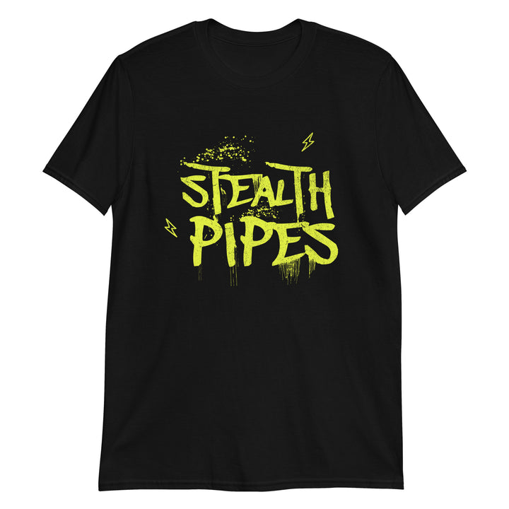 Stealth Pipes Rockstar T-shirt in black – neon yellow graffiti-style logo