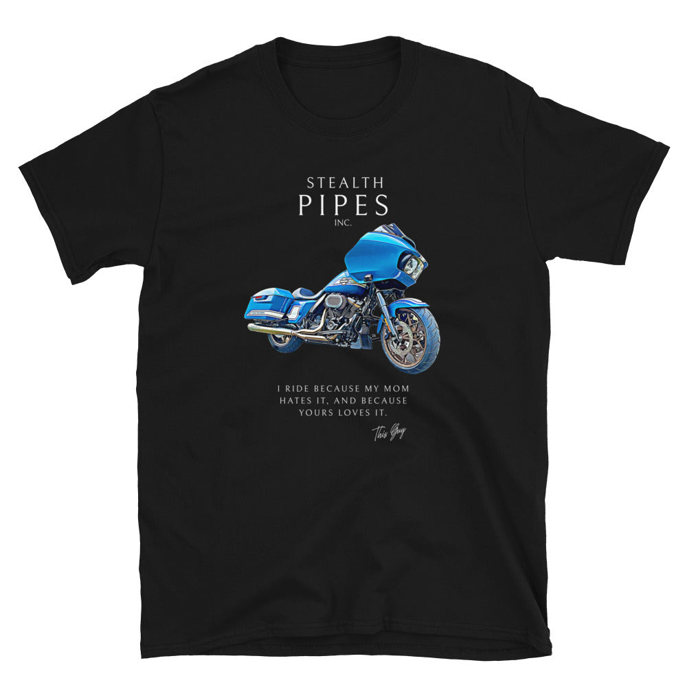 Stealth Pipes “This Guy” T-shirt in black – blue motorcycle graphic