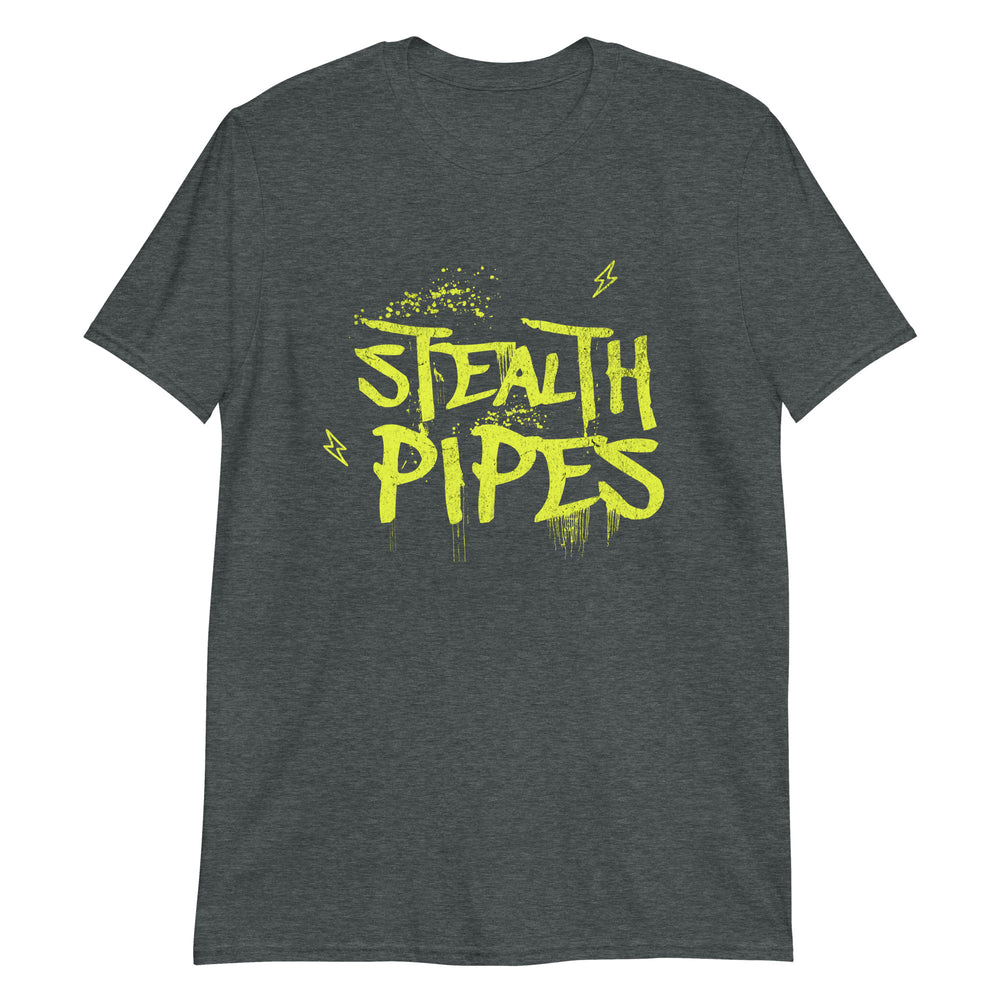 Stealth Pipes Rockstar T-shirt in dark grey – graffiti-style neon logo