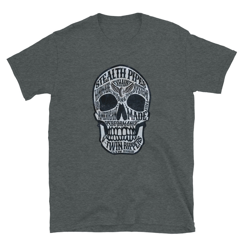 Stealth Gotta Have Skulls T-shirt in green – skull design with “Stealth Pipes Performance” text