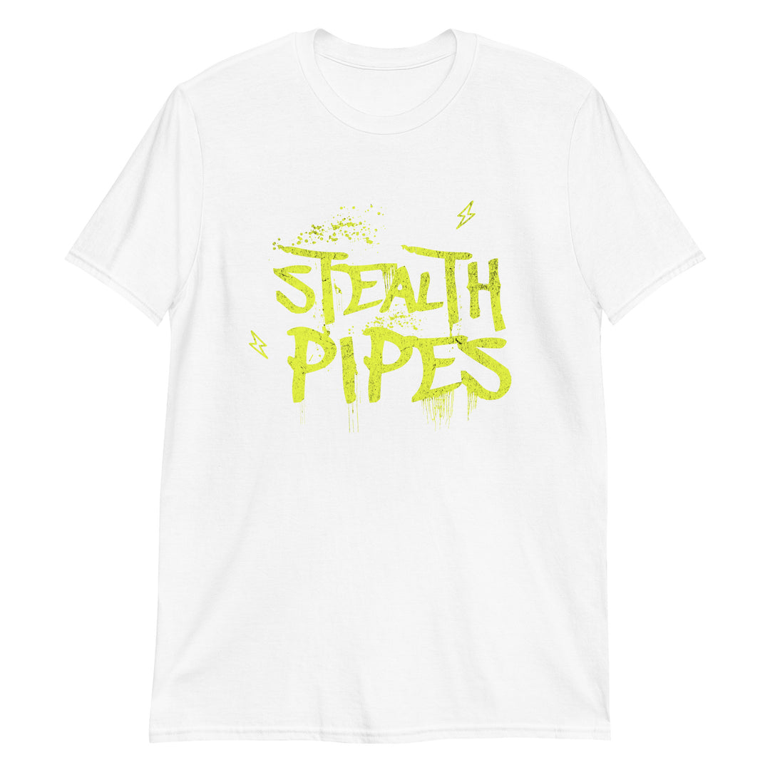Stealth Pipes Rockstar T-shirt in white – neon yellow graffiti-style design