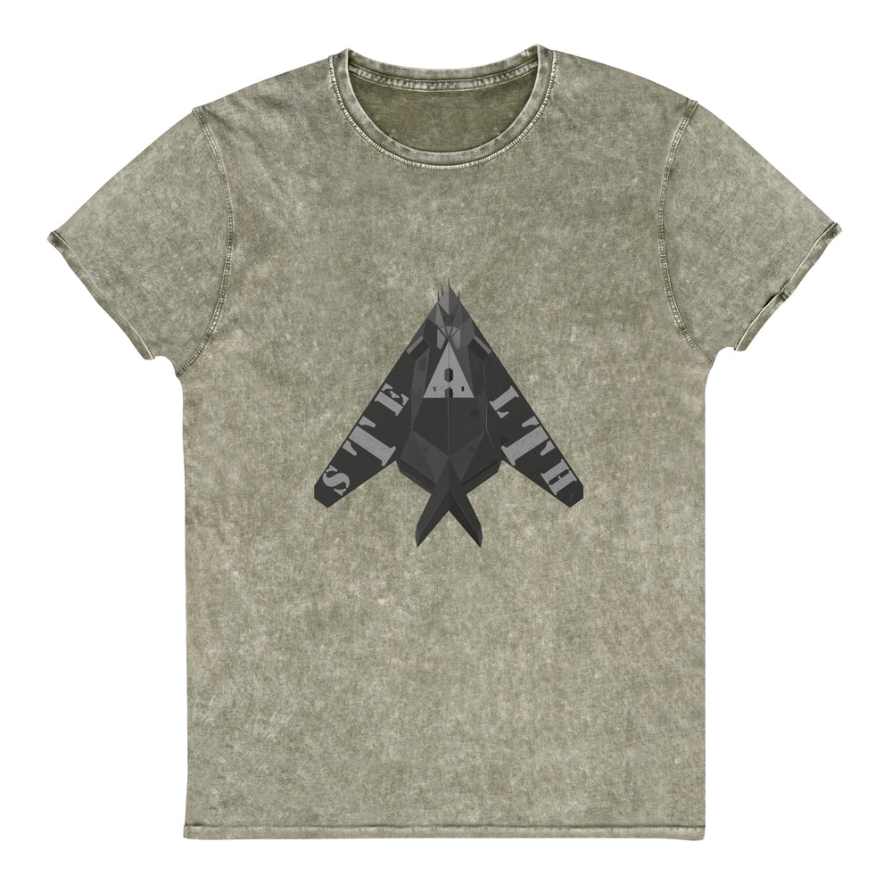 Stealth Pipes Denim T-shirt in olive – logo front graphic
