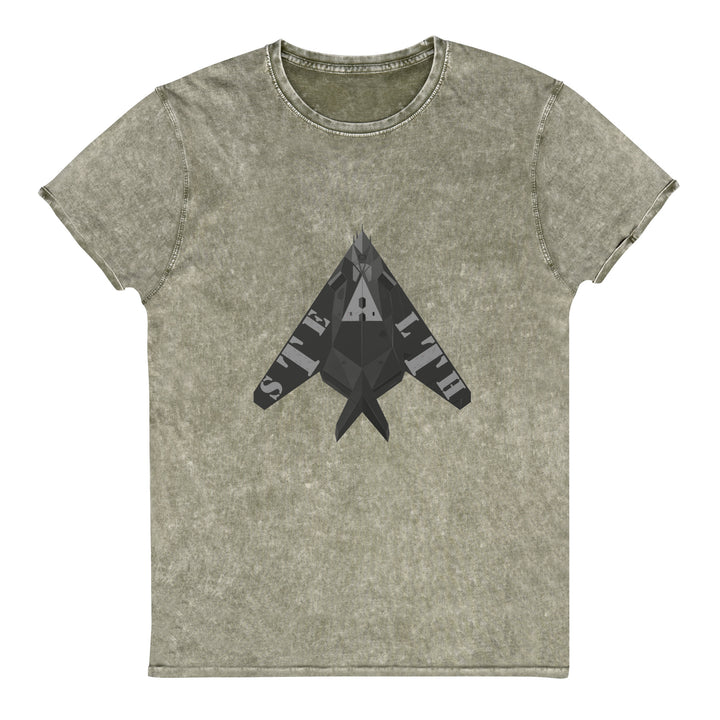 Stealth Pipes Denim T-shirt in olive – logo front graphic