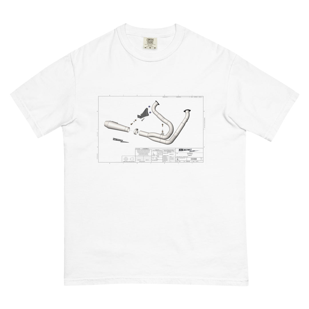 Stealth Pipes Get Assembled T-shirt in white – graphic motorcycle exhaust print