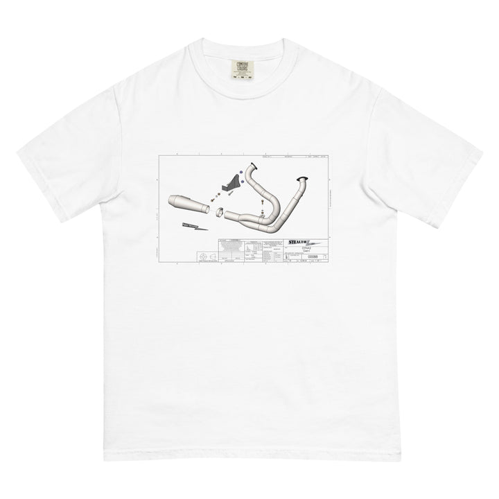 Stealth Pipes Get Assembled T-shirt in white – graphic motorcycle exhaust print