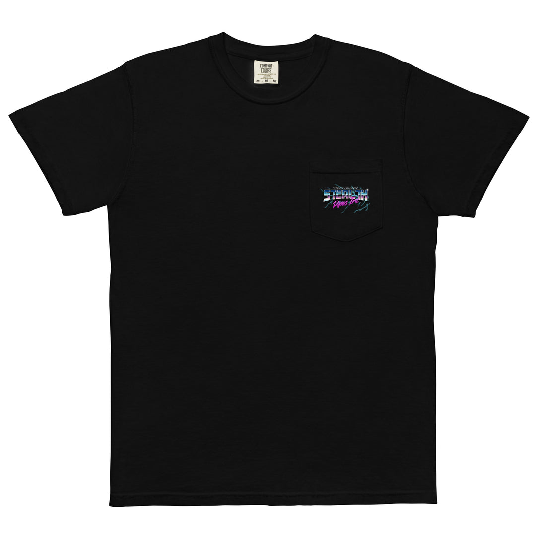 Stealth Pipes 80’s Electricity T-shirt in black – retro neon logo