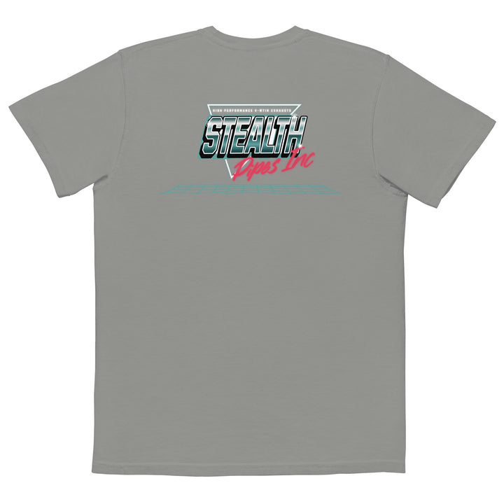 Stealth Pipes Tha Grid T-shirt in grey – close-up of retro FXR grid logo
