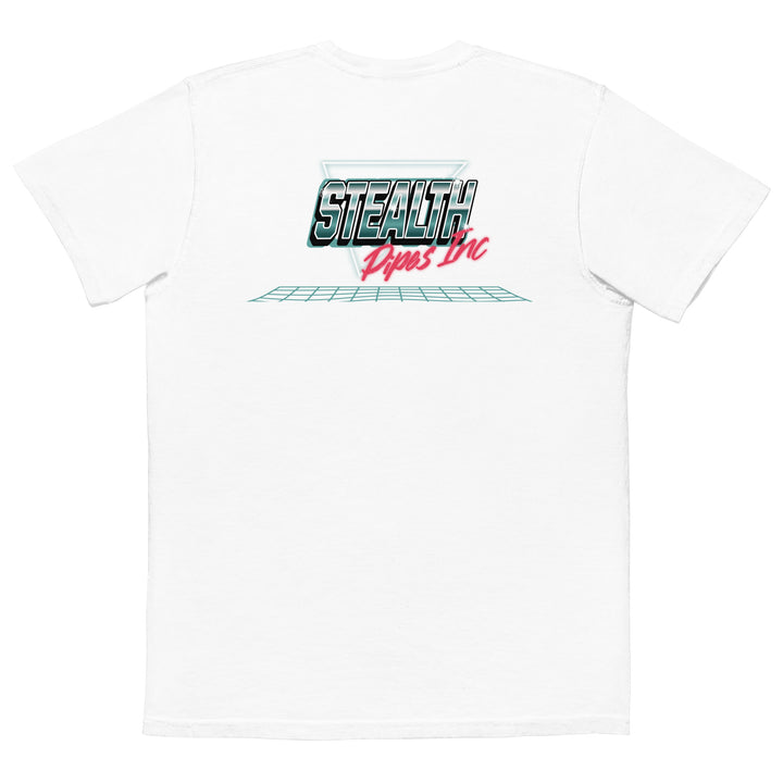Stealth Pipes Tha Grid T-shirt in white – close-up of retro FXR grid logo