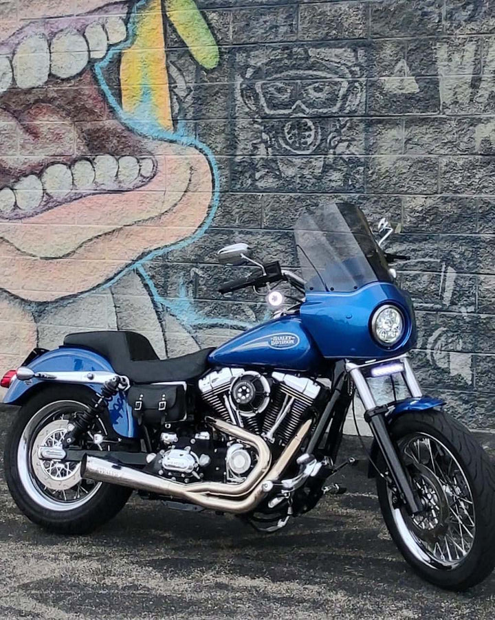 2006–2017 Harley Dyna motorcycle with Stealth Pipes exhaust system installed – stainless muffler upgrade