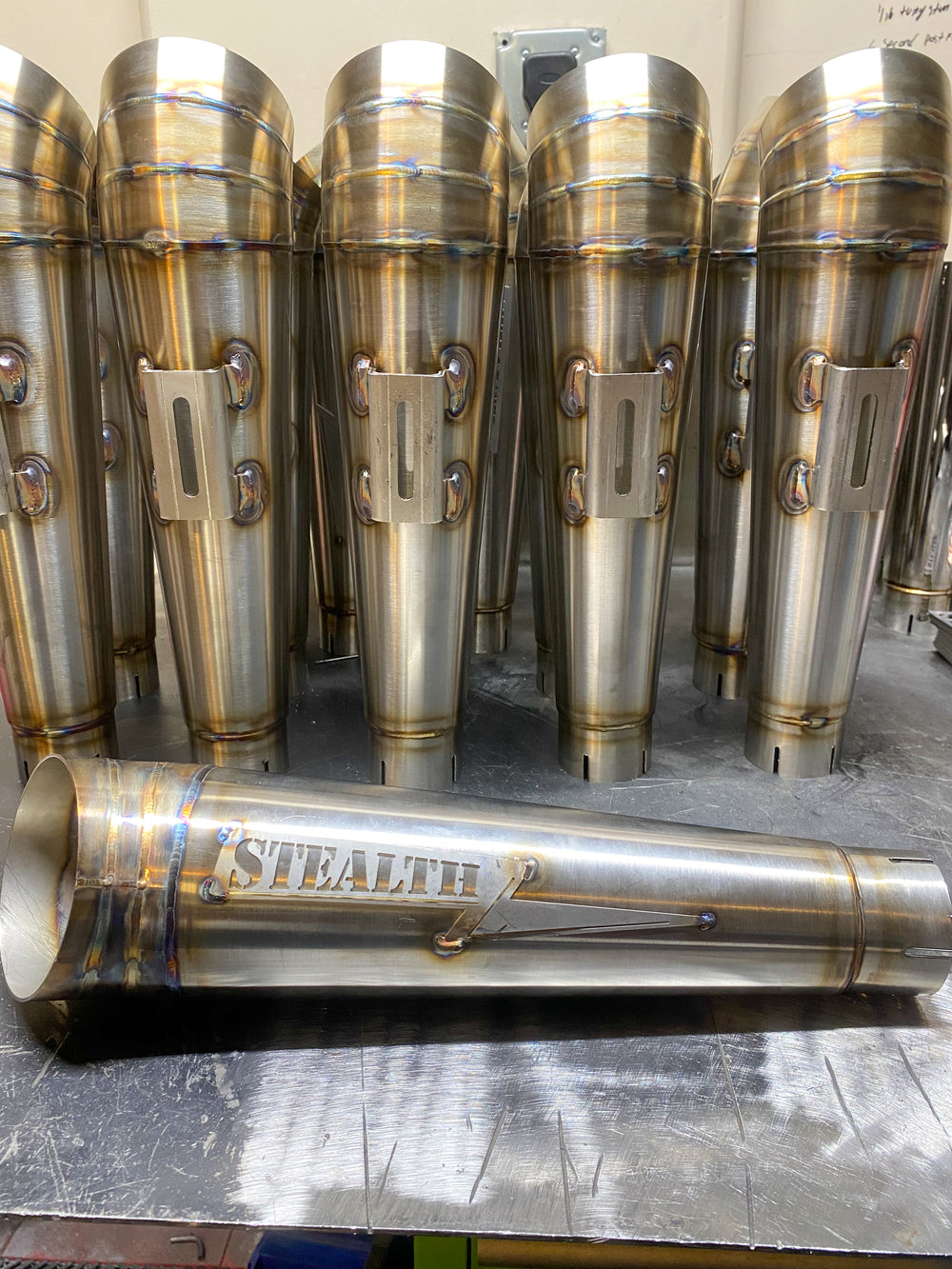 Stealth Pipes cone-style turnout mufflers – American-made stainless modular exhaust components