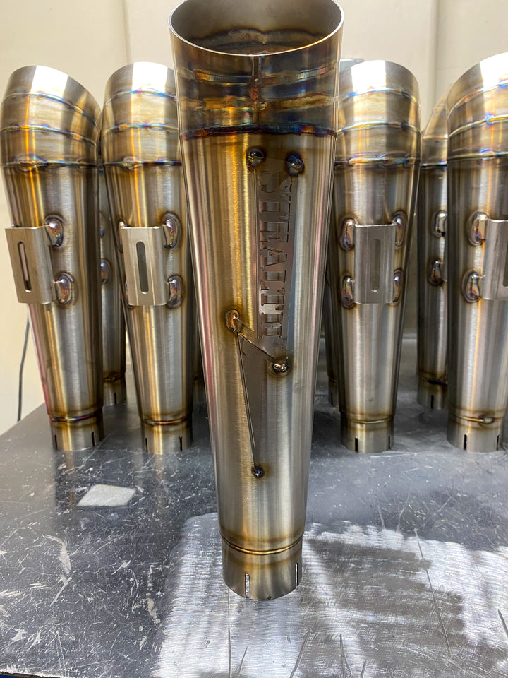 Stealth Pipes polished cone-style turnout mufflers – modular replacement for Stealth exhaust systems
