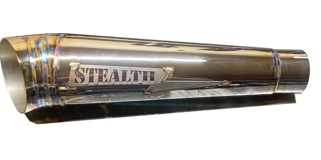 Stealth Pipes Cone-Style Turnout Muffler – polished stainless modular exhaust upgrade, engraved logo