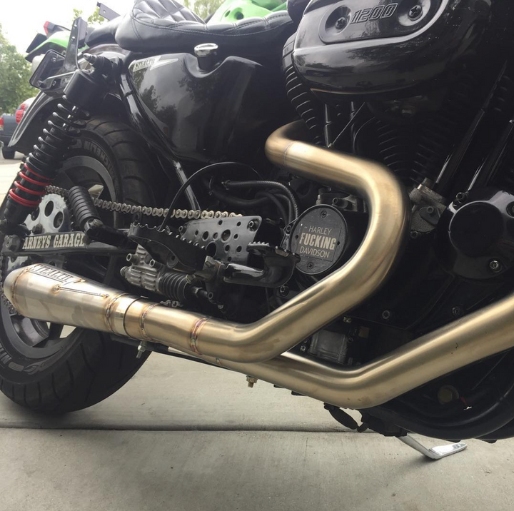 Stealth Pipes exhaust muffler close-up – 1986–2003 Harley Sportster stainless upgrade