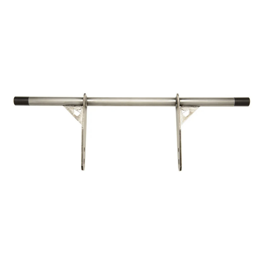 A black metal Dyna Crash Bar designed for motorcycle stunt riding, includes two Delrin sliders, displayed on a white background.