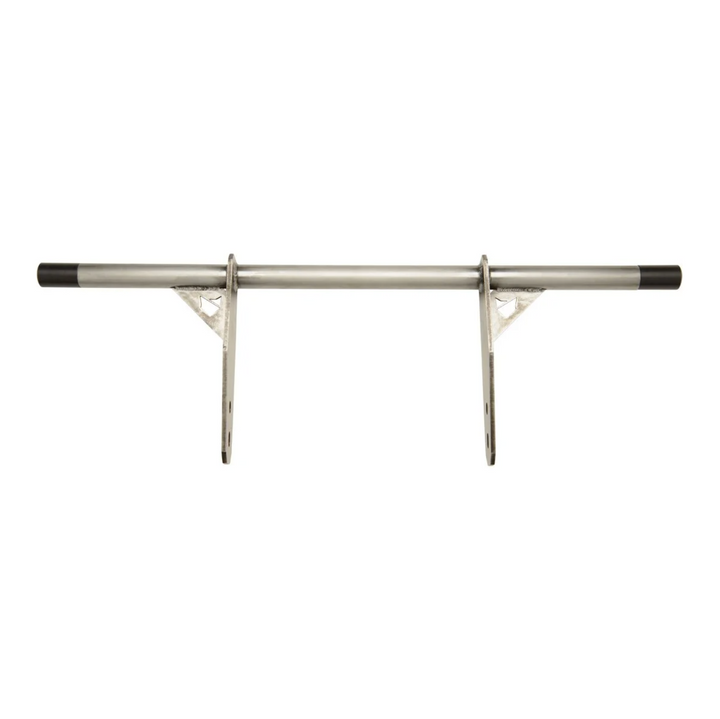 A black metal Dyna Crash Bar designed for motorcycle stunt riding, includes two Delrin sliders, displayed on a white background.