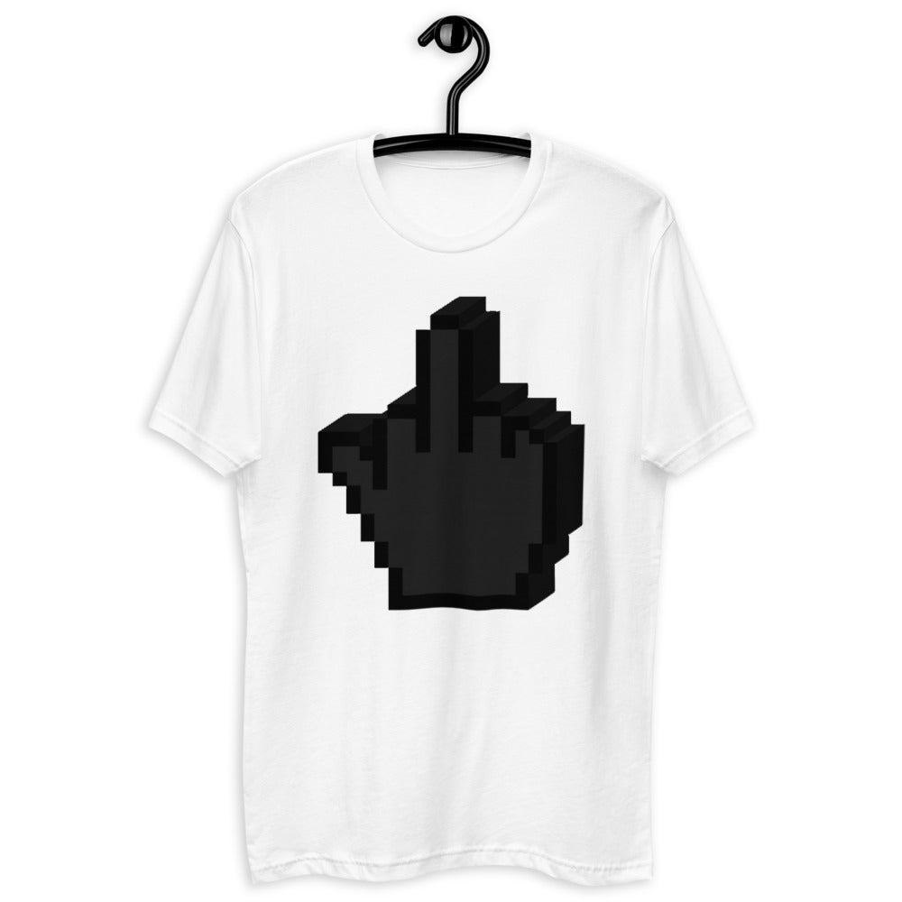 White No Really T-shirt with large pixelated middle finger design on chest