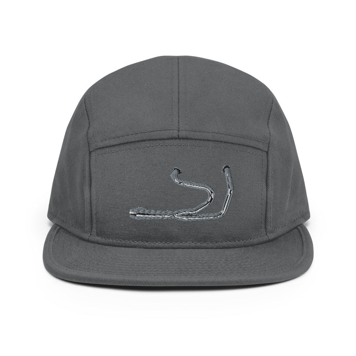 Grey 5 panel camper hat featuring Stealth Pipes embroidered logo on front