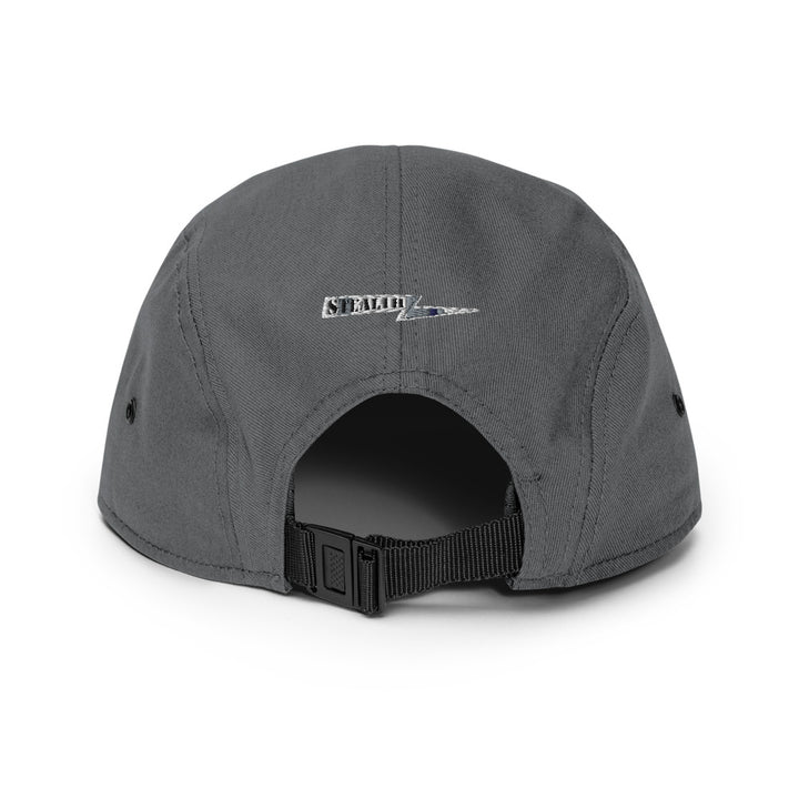 Back profile of grey Stealth Pipes camper cap with flat bill and ventilation eyelets