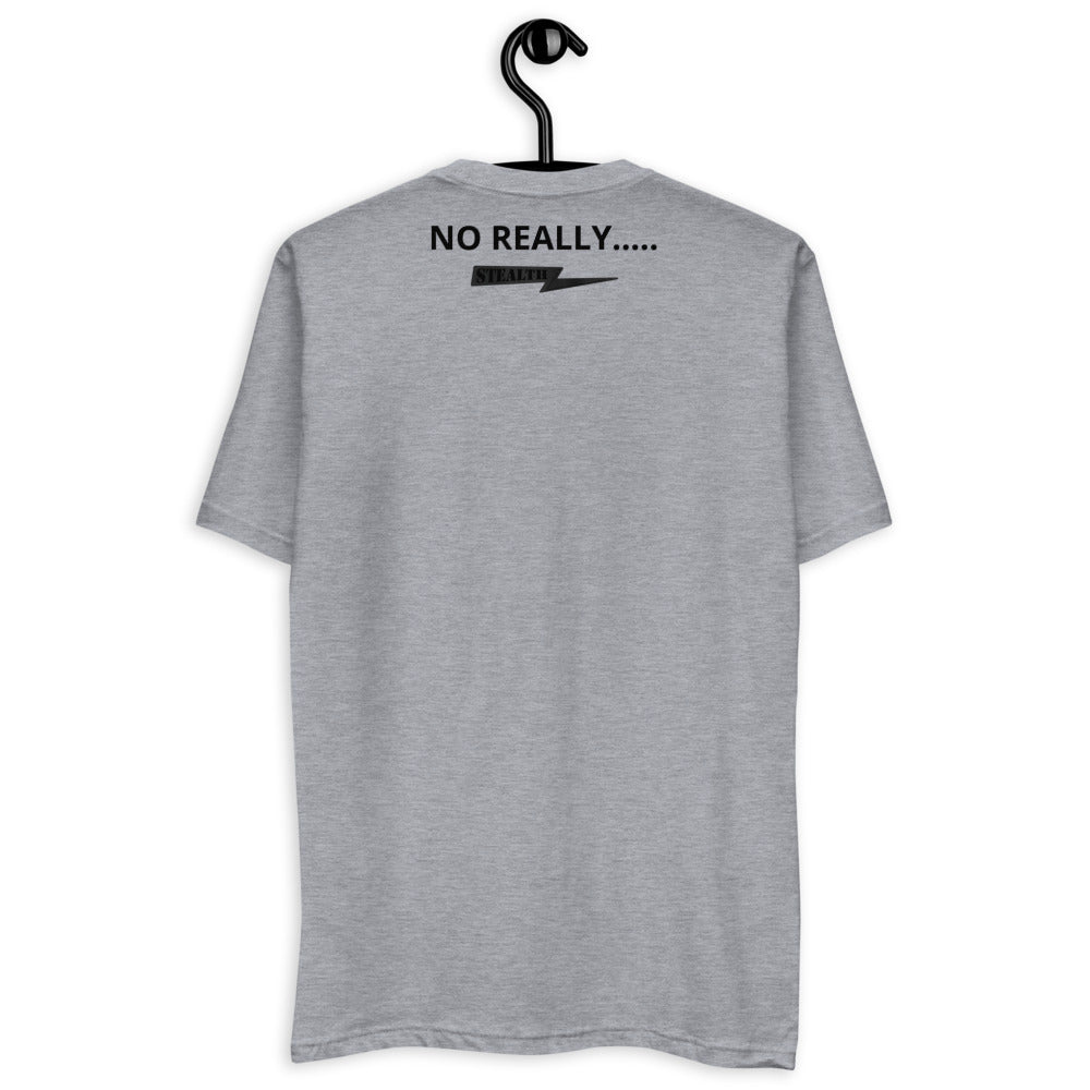 Back of white No Really T-shirt featuring Stealth Pipes Inc. branding