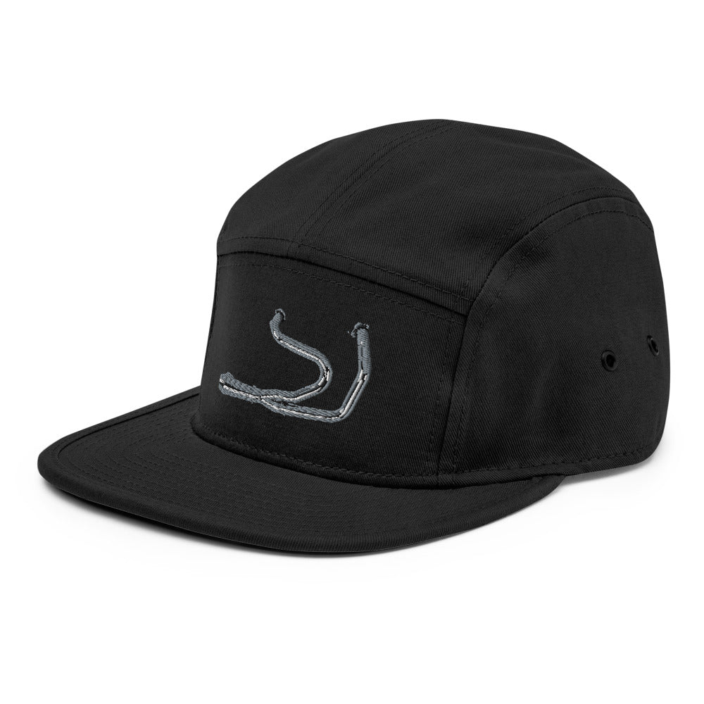 Right side view of Stealth Pipes 5 panel camper hat with flat visor