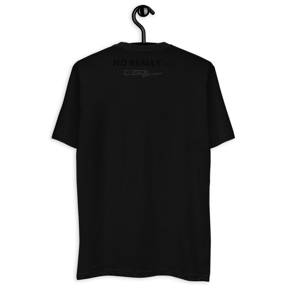Back of black No Really T-shirt with Stealth Pipes Inc. logo
