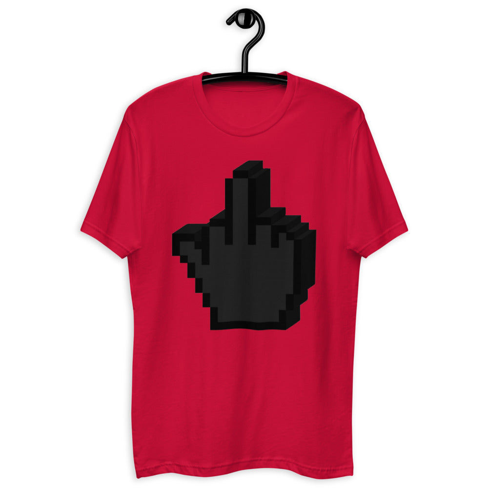 Red No Really T-shirt with large pixelated middle finger design on chest